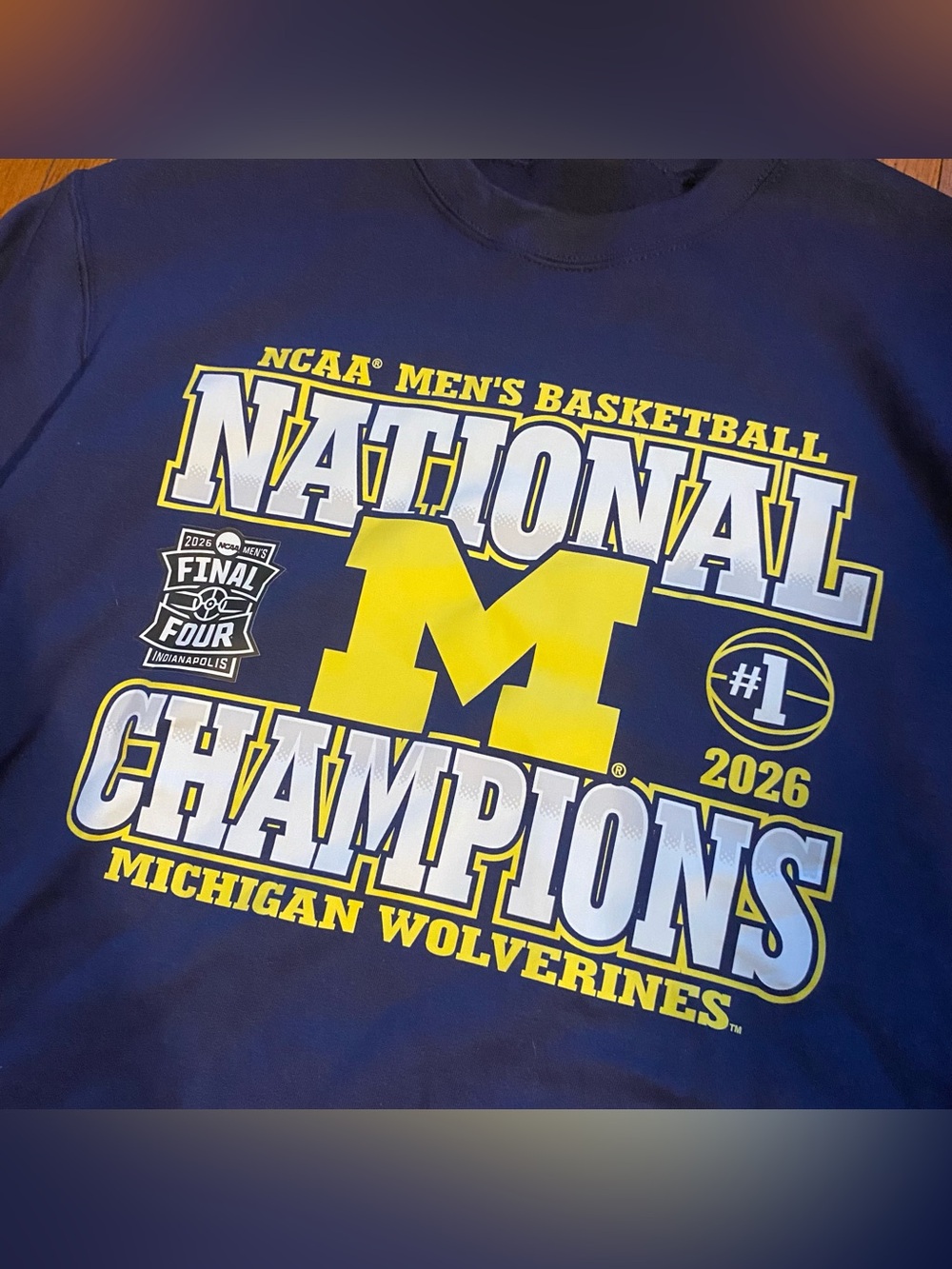Port and Company Navy Blue and Yellow 'National Champions' Crewneck Sweatshirt - Picture 2 of 5